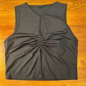 EUC Urban Outfitters Ruched Keyhole Cami Sz L Sleeveless Toggle Black Crop Top
